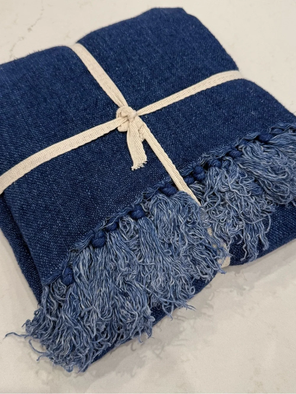 Indigo Navy Blue Fringe Throw Blanket 51”x67”